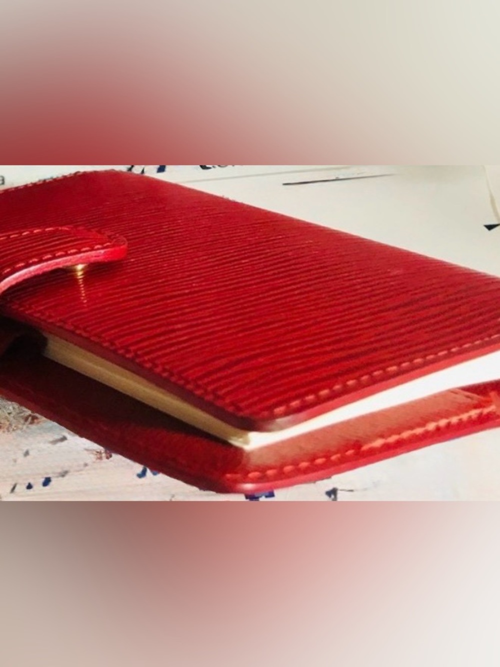 Louis Vuitton Red Textured Epi Leather Snap mini agenda. Can hold 3 cards. - Picture 8 of 10